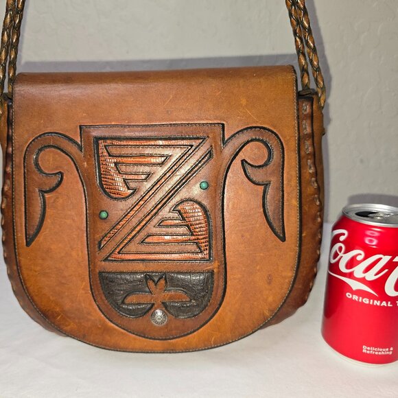 VTG 70s WYLY’S Leather Saddle Bag RUNWAY Gypsy Boho Festival Shoulder Bag Purse - Picture 2 of 10